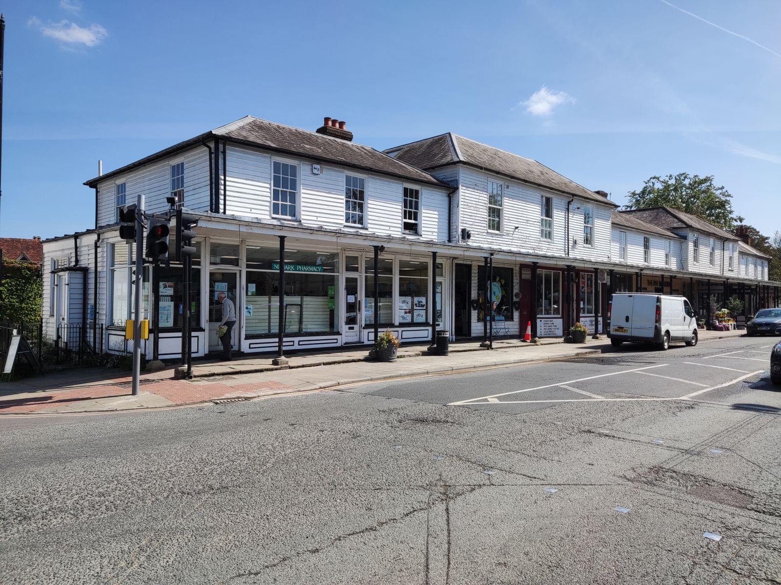 View of Hawkhurst colonnade of shops