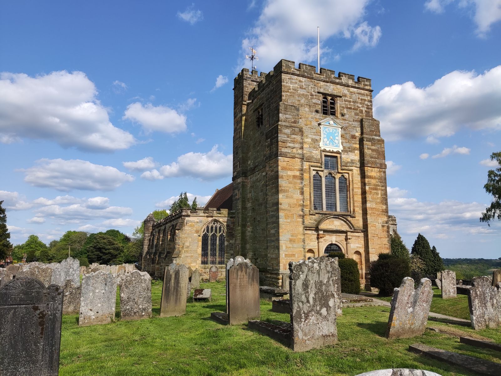 Saint Mary's church at Goudhurst with a view of the village hall